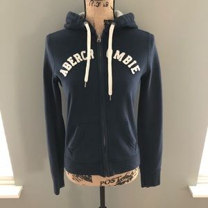 Abercrombie Full Zip Logo Hoodie in Navy Blue